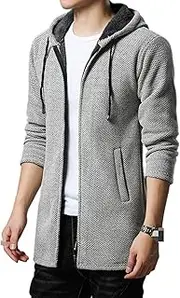 [Generic] Men's Long Full Zip Cardigan Hoodie Men Long Fleece Lined Cardigan Hoodies Full Zip Sweater Cardigan for Men (Light Gray,4X-Large)