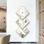 步步高升餐廳裝飾畫時鐘2021新款鐘表新中式客廳靜音掛鐘竹子掛畫