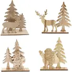 4 件裝木製聖誕餐桌裝飾品中心裝飾品木製雪人馴鹿聖誕老人未完成的木製聖誕裝飾品繪畫工藝品