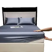 Catzon Soft Luxury Silky Satin Bed Sheets Pillowcase 3 Piece Set Bedding-BlueGrey