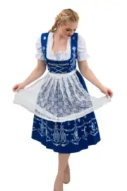 2XL 24 German Dirndl Blue Dress +Lace Apron+Top EMBROIDERED Oktoberfest Festival