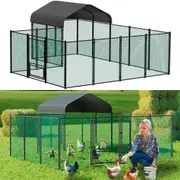 FIN Large Walk-in Chicken Coop Strong & Safe Hen House Outdoor Poultry Cage w/ Cover