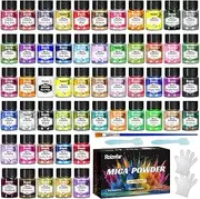 Mica Powder - 54 Colors x 5 g Pearlescent Color Pigment - Glitter Mica Powder for Epoxy Resin, Soap Paint, Lip Gloss, Nail Polish, Resin Dye, Candle Making, Bath Bombs, Slime