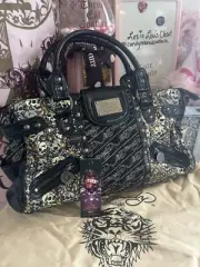 NEW NWT VINTAGE Y2K ED HARDY BLACK SATCHEL CROSSBODY BAG SKULL LOGO DUSTBAG