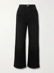 [FRAME] FRAME - Le Low Baggy Frayed High-rise Wide-leg Jeans - Black - 28 28 Black