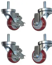 3DPM12S-SET 3" Threaded Stem Caster, Set of 4, Polyurethane Tread Wheels
