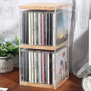 Rainmae CD Holder Desk Rack Organizer, Wooden CD Holder Stand, CD Storage Rack, Game Disc Display CD Organizer Desk Stand Protection Storage Cube, Fit for Theatre Room Collectibles Holds 24 CD Case