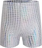 [FEESHOW] Children Metallic Shorts Shiny Sport Shorts Metallic Training Pants Sportwear Danceweat