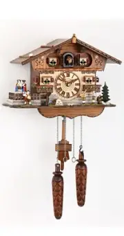 Quartz Cuckoo Clock Swiss house with music, turning dancer.. TU 447 QTM HZZG NEW