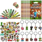 82pcs Minecraft Keychains, 10 Party Bags Fillers Slap Bands Favors Birthday Part