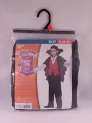 Halloween Costume Vampire Boys Size S (4-6) Shirt Vest Cape Medallion Black