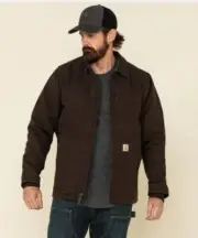 Carhartt Mens Jacket 2XLT Brown Washed Duck Loose Fit Sherpa Lined Work Coat NWT