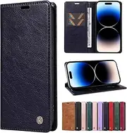 [Czhwsm] Compatible for Case Oppo A78 (5G) Flip Leather Wallet Case Cover Kickstand Phone Case with Card Holder+2X Temper Glass Screen Protector-Navy Blue