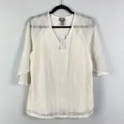 Chicos Embroidered Swing Top Modern Ecru Peasant Top Blouse Size 0 US Small