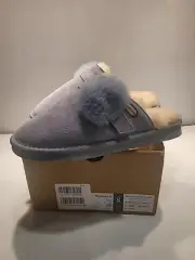 Bearpaw Suede Wool Lina Slide-In Slipper Mules Blue Fog Size 8 New