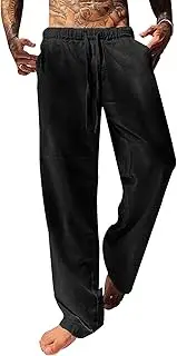 [YAOBAOLE] Cotton Linen Pants for Men Casual Summer Baggy Pants Lightweight Drawstring Elastic Waist Yoga Pants Beach Wedding