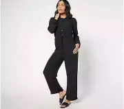 MUK LUKS Dream Weave Long-Sleeve Jumpsuit-Black-Medium-NWT-A632318