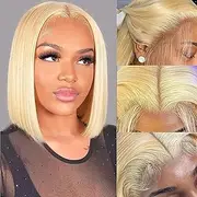 Shesbeauty Blonde 613 Human Hair Wig 12 Inch Bob Cut 180 Density Straight with Pre Lace Front Bob Short Blonde 613 HD 13x4 for Black Women