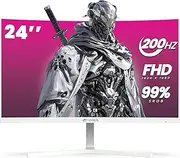 [CRUA] 24" Curved Gaming Monitor, 165Hz/200Hz Computer Monitor, FHD 1920x1080, 120% sRGB, AMD FreeSync, Blue Light Filter, for Gaming & Office, Wall Mountable- White