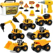 Kids Toys for 3 4 5 6 7 Year Old Boys Girls, Take Apart Construction Car Toy, Building Toys Truck Toys with Drill Tool Excavator Tractor