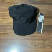 Stone Island Nylon Logo Cap Six Panel Hat Black Adjustable Embroidered Sz Medium