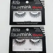 2 Pair!! Ardell Professional Black Faux Mink Wispies With Invisiband