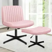 Criss-Cross Desk Chair with Cross Leg Ottoman Stool, Xavi Series, Velvet Upho...