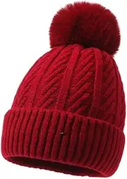 AOYONGOIT Fedora Multifunctional Winter Ear Protection Knitted Hat Winter Warm Plus Velvet Thickened Wool Hat Wool Hat/82(Red)