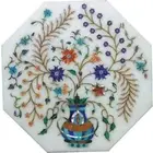 White Marble Patio Side Table Semi Precious Stone Inlay Work Coffee Table Top