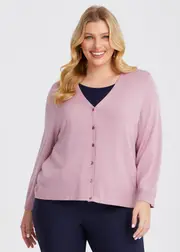 [TS] Taking Shape Ivy V-neck Natural Knit Cardigan Size 16 in Rose Shadow, Viscose - Plus Size Women's Clothing Rose Shadow