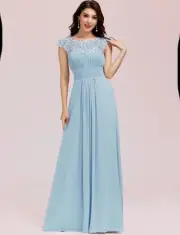 NWT EVER PRETTY Elegant Lace Cap Sleeve Chiffon Bridesmaid Dress Size 6 SKY BLUE