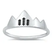 Mountain Tree Alpine Skiing Winter Ring New .925 Sterling Silver Band Sizes 4-10
