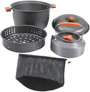 Eigell Camping Cookware Kit Cooking Pot Portable Steamer with Storage Bag Equipment Coffee Maker Cooking Gear for Traveling Outdoor, with 1.1L Coffee Pot