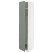 METOD high cabinet w shelves/wire basket, white/Nickebo matt grey-green, 40x60x200 cm