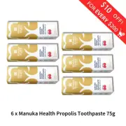 6 x Manuka Health MGO 263+ Propolis Toothpaste with honey 75g Fluoride FREE