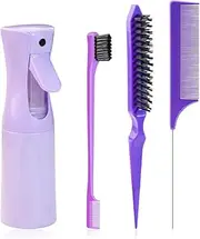 Hair Styling Comb Set with Spray Bottle, 4Pcs Hair Brush Rat Tail Comb Edge Control Hair Brush Set with Mist spray bottle, Slick Back Hair Brushes With Sprays Bottles for Women and Girls