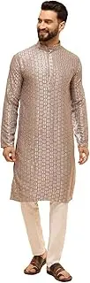 [Sojanya] (Since 1958 Men'S Cotton Rayon Shiny Thread Sequinned Kurta With White Pyjama