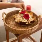 Rattan Round Serving Tray with Handle, Diwali, Puja Tray, Multipurpose Basket