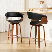 2x Artiss Bar Stools Swivel PU Seat Wooden