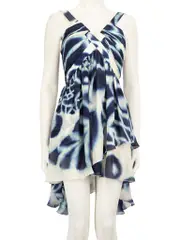 Blue Silk Abstract Patterned Dress