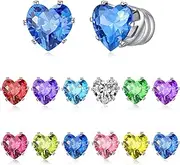 Spiritlele 12 Pairs Birthstone Magnetic Earrings Set Cubic Zirconia Clip on Non Piercing Fake Stud Earrings Birthday Gifts Unisex