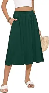 [MLXSJ] Women's Midi Skirt Summer Flowy Elastic High Waisted Casual Pleated Skirts with Pockets