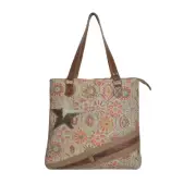 Tote Bag Cotton & Leather Liner Vintage 1 Zip Pocket Double Strap for Travelling