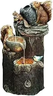 Solar Powered Water Feature Indoor/Outdoor Squirrel Sculpture Water Fountain Statue Garden Water Fountain with LED Lights Squirrel Shape Pool Waterfall Decoration, 30 * 18cm