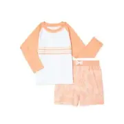 Wonder Nation Toddler Boy Peach Polyester Long Sleeve Rashguard Swim Set 2T