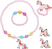 GARVALON Unicorn Jewelry Kit for Girls Necklace Bracelet Ring Earring Set Child's