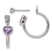 Sterling Silver Diamond u0026 Pink Amethyst Heart Front u0026 Back Post Earrings