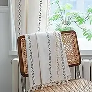Sutuo Home Boho Curtains for Bedroom Living Room, Semi Blackout Farmhouse Vintage Tassels Window Treatment Bohemian Embroidery Drape, Rod Pocket 1 Panel 52" W x 84" L, White and Light Grey