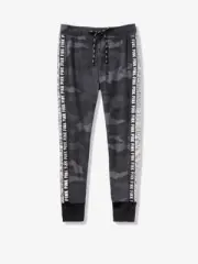 Victoria Secret VS Pink Sequin Bling Black Camo Skinny Jogger Pants XS NEW