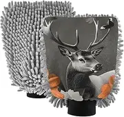XYMZR Absorbent Microfiber Car Wash Mitt Deer Flowers Butterfly, Funny Cute Anime Scratch Free for Cars Cleaning, Home Cleaning Mitts, 2 Pack, 10.24” L x 7.09” W